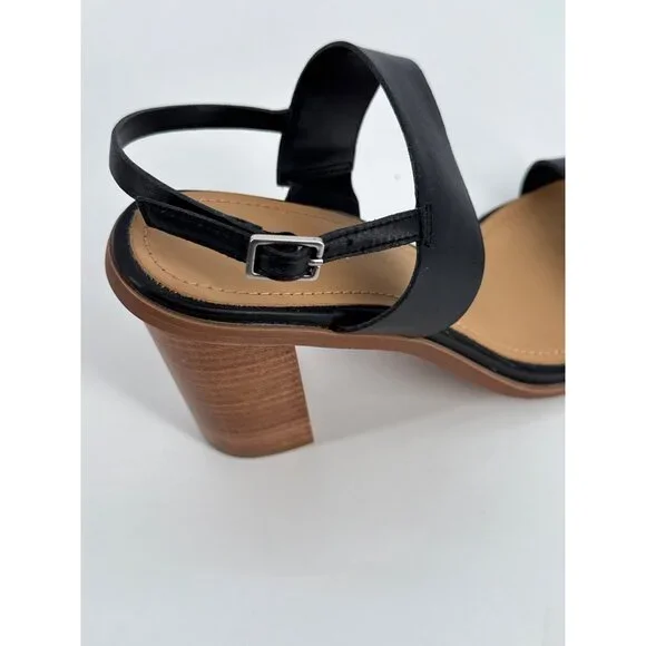 Lisa Vicky Oasis Sandals Black Leather Open Toe With Chunky Wooden Heel 9 New - Picture 4 of 11